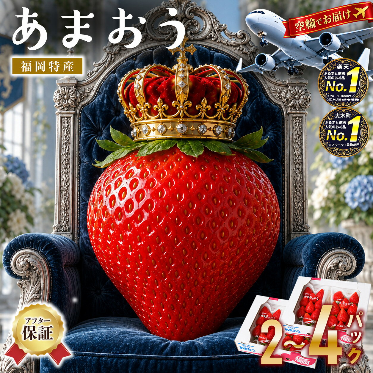 リニューアル![先行予約]いちごの王様 あまおう 産地・福岡から直送 2P or 4P 1パック約250〜270g [2027年1月〜3月出荷] ランキング入賞 フルーツ 苺 イチゴ あかい まるい おおきい うまい おすすめ 果物 大木町 CB223 [アフター保証]
