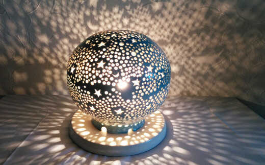 陶器のランプシェード『青い宇宙』 手作り 陶器 ランプ 照明 広川町 / やす波窯[AFAY012]