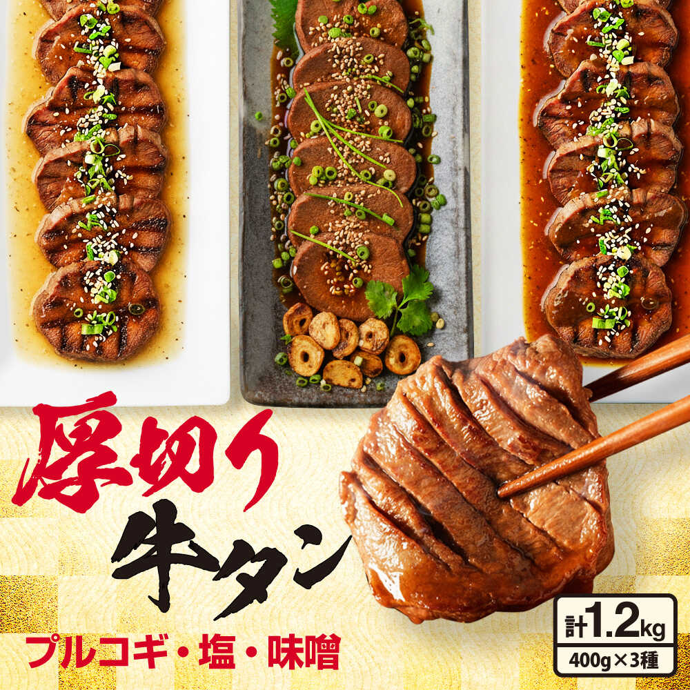 厚切り牛タン3種セット(プルコギ・塩ダレ・味噌ダレ) 計1.2kg 広川町 / 株式会社POWER EAST CONNECTION[AFAZ033]
