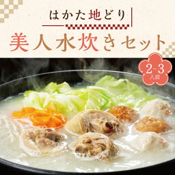 【ふるさと納税】 はかた 地どり 美人 水炊き セット(2-3人前) (スープ 600g もも肉切身 200g つみれ200g ラー麦麺 80g コラーゲン 50g) 鍋 肉 鶏肉 地鶏 鶏ガラ 国産 九州産 福岡県 博多 香春町 送料無料