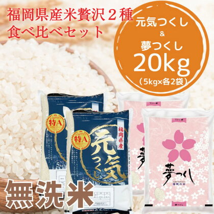 令和5年産 福岡県産 米 食べ比べ＜無洗米＞セット「夢つくし」と「元気つくし」2種類 計20kg入り [a0262] 株式会社 ゼロプラス 【返礼品】添田町 ふるさと納税