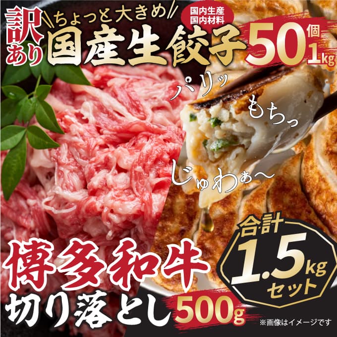 【ふるさと納税】訳あり！ちょっと大きめ国産生餃子 50個/1kg＆博多和牛切り落とし 500g 合計1.5kgセット [a0464] 株式会社Meat Plus ※配送不可：離島【返礼品】添田町 ふるさと納税