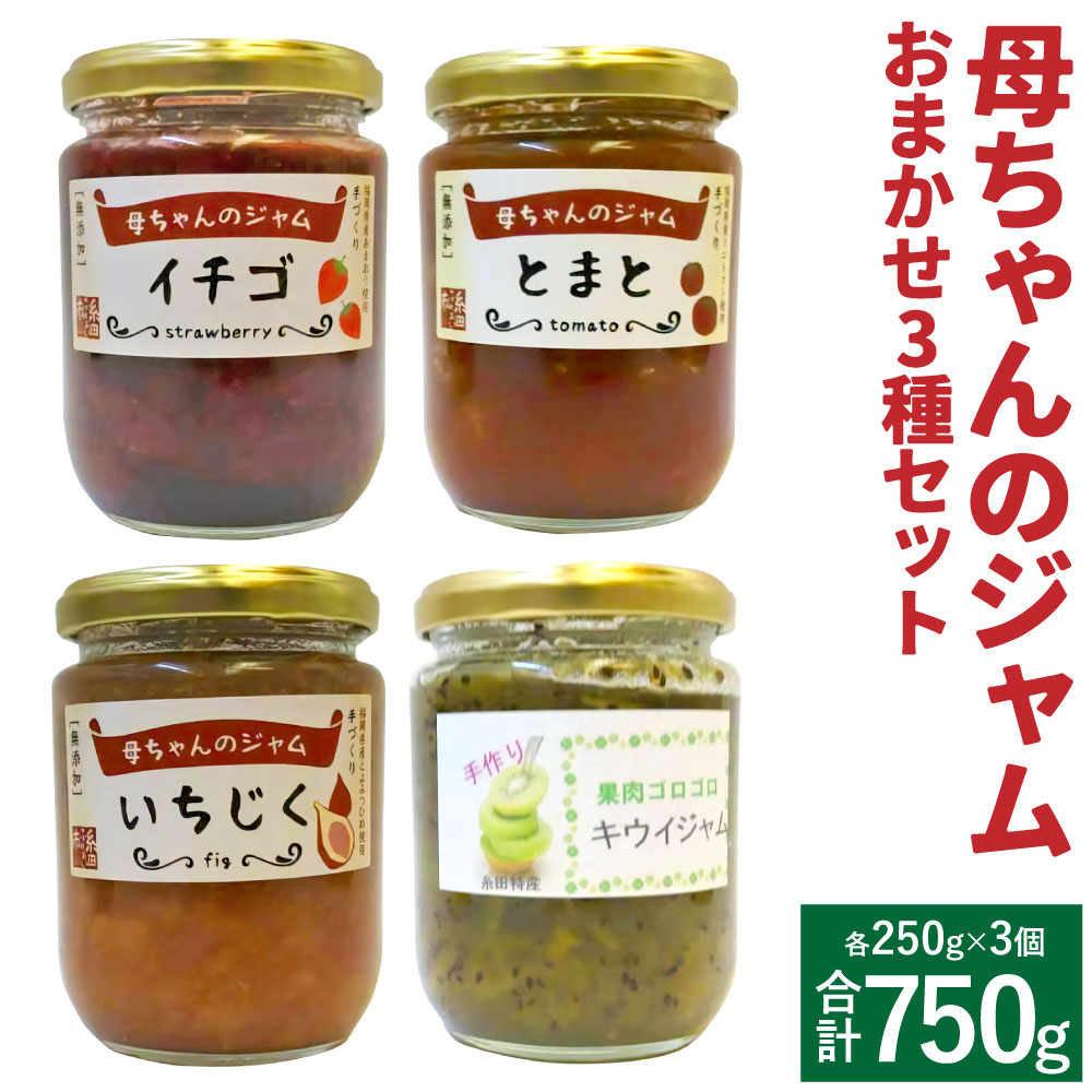 【ふるさと納税】母ちゃんのジャム 手作りジャム 250g 合計750g おまかせ3種 (各1個) セット いちご いちじく キウイ トマト ジャム 瓶 送料無料