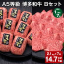 【ふるさと納税】【定期便】【1ヶ月毎7回】A5等級 博多和牛 Bセット 計14.7kg(2.1kg×7回) 博多和牛100%贅沢本格手ごねハンバーグ 【訳あり】...