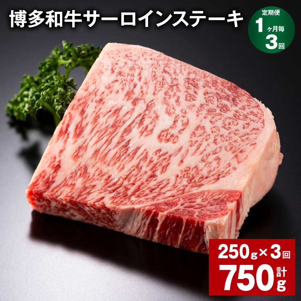 【定期便】【1ヶ月毎3回】博多和牛サーロインステーキ 250g×1枚 計750g（250g×3回） サーロイン 牛肉 お肉 黒毛和牛 冷凍 国産 福岡県産 九州 福岡県 糸田町 送料無料