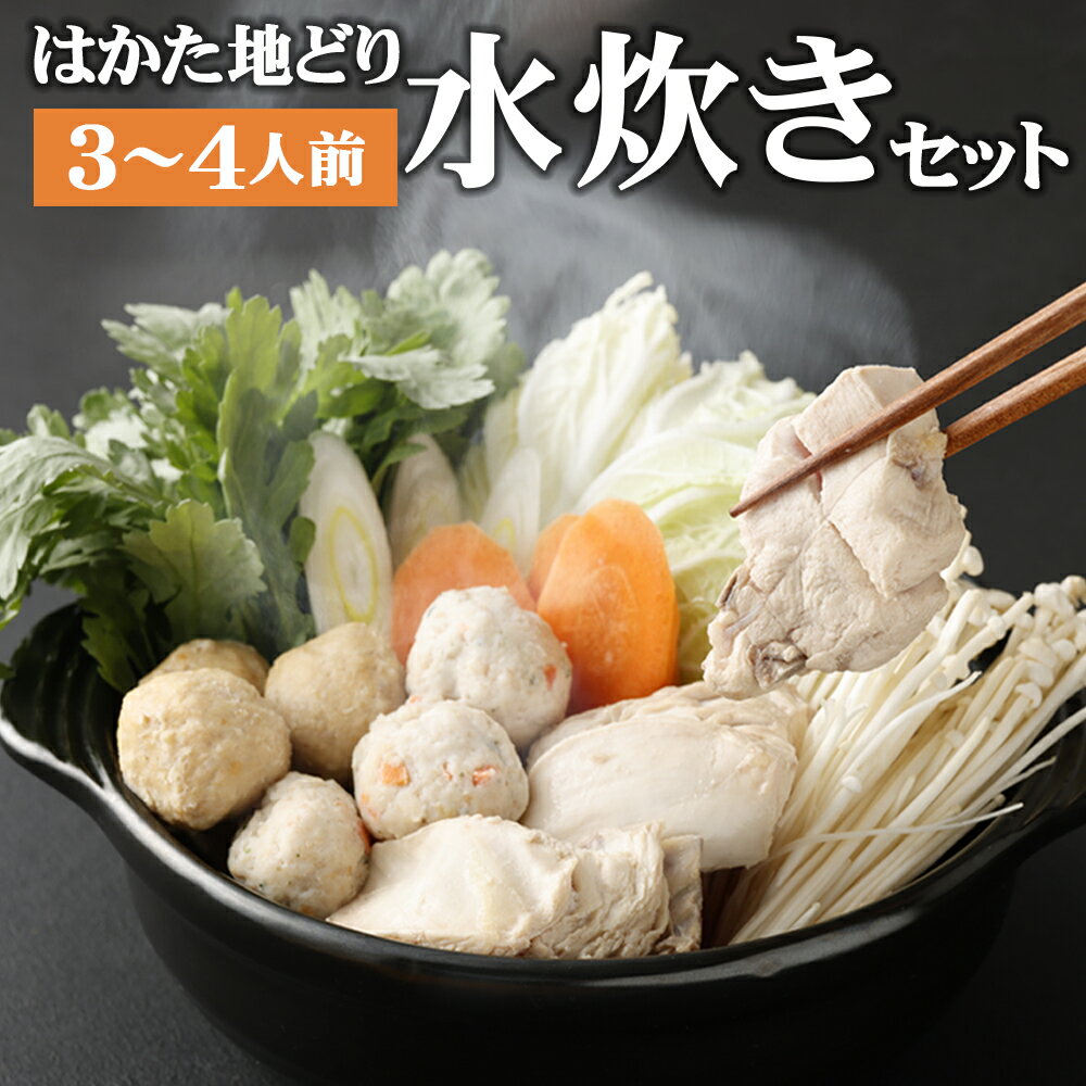 はかた地どり水炊きセット 3〜4人前 水炊き 鍋 セット スープ600g×2 ぶつ切り300g もも肉切身200g つみれ200g×1 ラー麦麺80g×2 橙ポン酢 200ml 福岡県産 九州産 国産 冷凍 送料無料