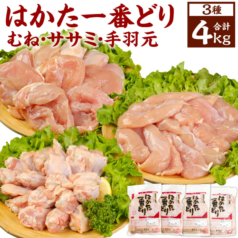 【ふるさと納税】はかた1番どり 4kgセット ムネ肉 1kg