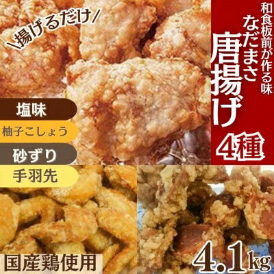 【ふるさと納税】 唐揚げ 4.1kg 冷蔵 塩 柚子胡椒 手羽先 砂ずり 味 新鮮 唐揚げ 味付け しお 柚子こし..