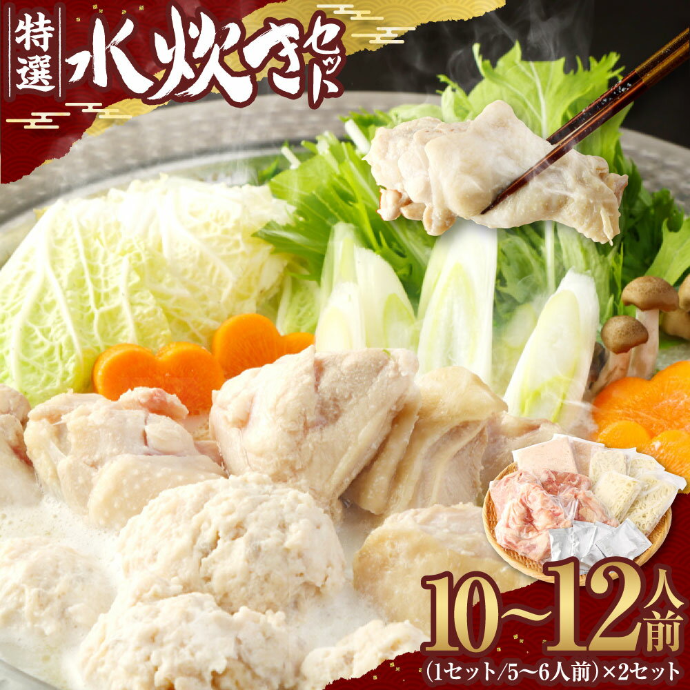 [大任町限定][楽天限定]特選 水炊き セット 5種 10〜12人前 鍋 鶏もも肉500g×2パック 手羽元5本(250g)×2パック つみれ×2パック ちゃんぽん麺150g×4パック 濃縮スープ40cc×2パック 福岡 ご当地 グルメ 冷凍 送料無料