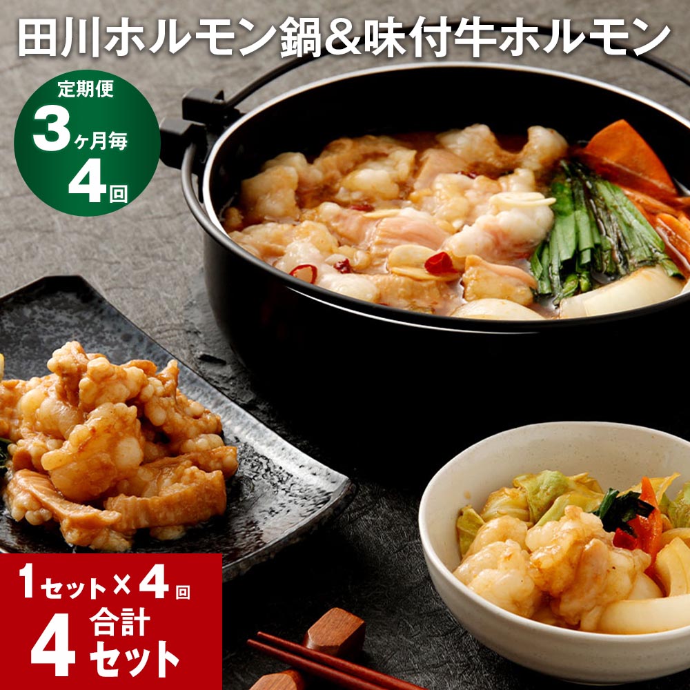 【ふるさと納税】【定期便】【3ヶ月毎4回】田川ホルモン鍋&味付牛ホルモン 計4セット 牛ホルモン 野菜 タレ 味付けホルモン 道の駅おおとう桜街道 ホルモン 鍋 鍋セット 簡単 お取り寄せ ご当地グルメ 福岡県 大任町 送料無料のサムネイル