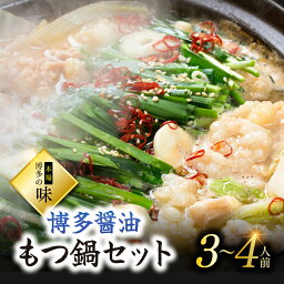 【ふるさと納税】本場　博多の味！博多醤油もつ鍋　3〜4人前　Y3