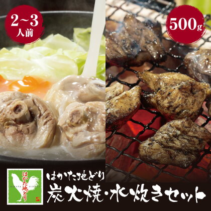 はかた地どり 炭火焼500g＆水炊き(2～3人前)セット 国産 ブランド肉 セット グルメ 鍋 送料無料 P12-05