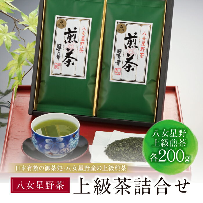 八女星野 上級茶詰合せ(計200g) 日本茶 煎茶 緑茶 茶葉 国産 福岡県 贈り物 お歳暮 U26-08 [上野焼チャンス]