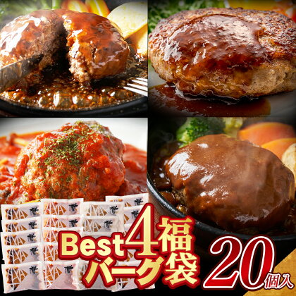  Best4 バーグ 大容量 20個 4種ハンバーグセット 牛肉 豚肉 洋食 デミソース トマト てりやき ジャポネ 湯煎 ボイル レンジ 個包装 簡単 冷凍 みんなが喜ぶ 人気 コスパ 福智 手軽 送料無料 P61-32