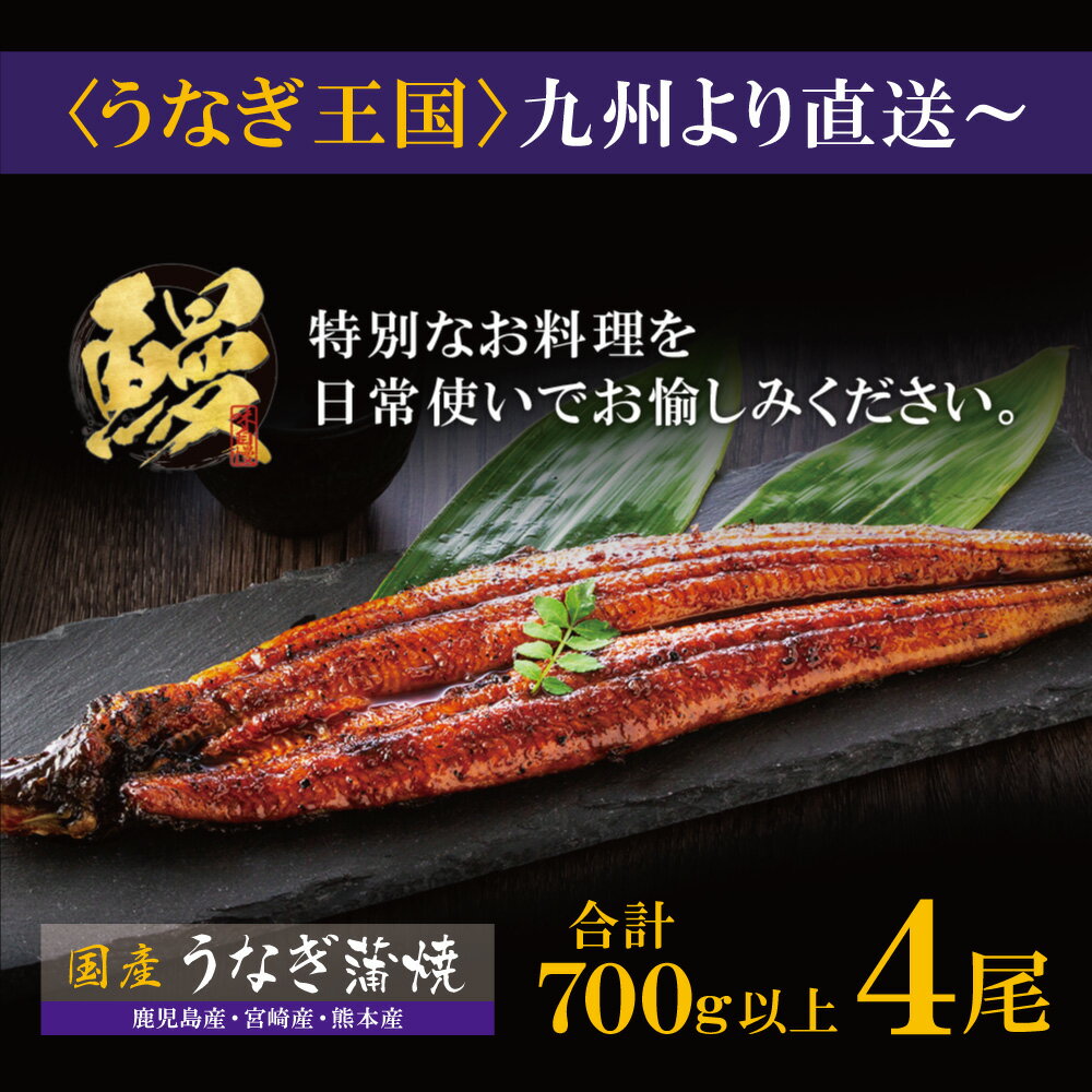 【ふるさと納税】 国産うなぎ蒲焼大サイズ4尾（計700g以上）鰻蒲焼用タレ・山椒付 うなぎ生産量日本一鹿児島県産・宮崎県産・熊本県産 父の日 父の日ギフト用 P61-73