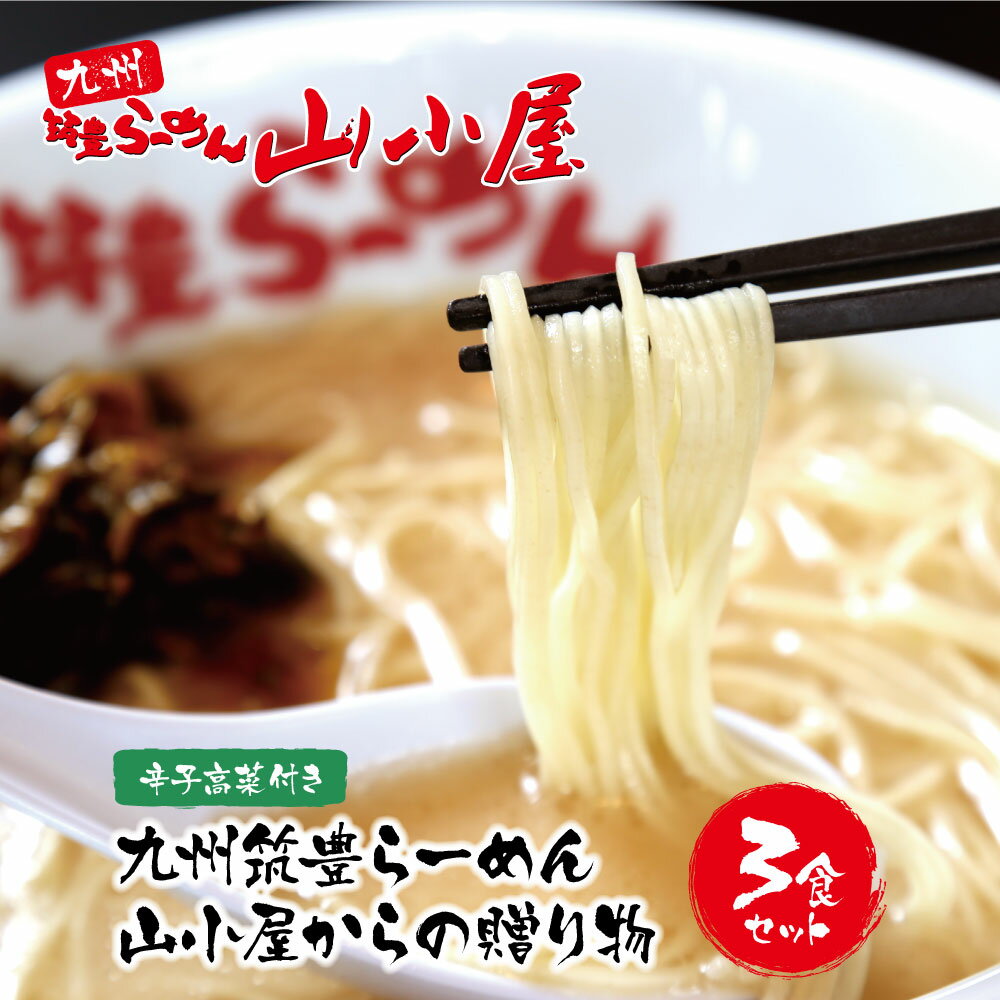 九州筑豊の濃厚豚骨!!筑豊豚骨らーめん 山小屋からの贈り物(ラーメン3食&辛子高菜セット) U54-01 [上野焼チャンス]