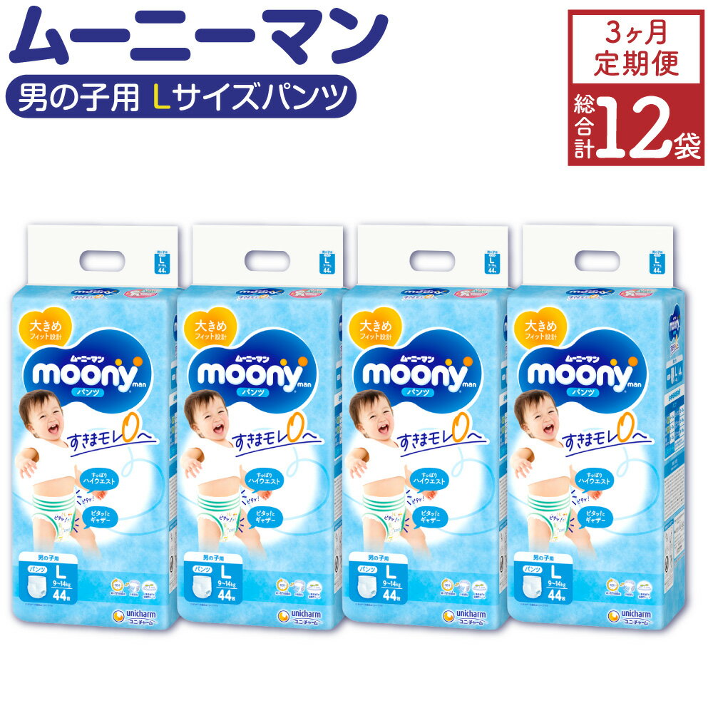 22位! 口コミ数「0件」評価「0」【3ヶ月連続定期便】 ムーニーマン 男の子用 Lサイズ 44枚×4袋×3回 合計528枚 子供用 ユニ・チャーム 紙オムツ ハイウエスト パ･･･ 