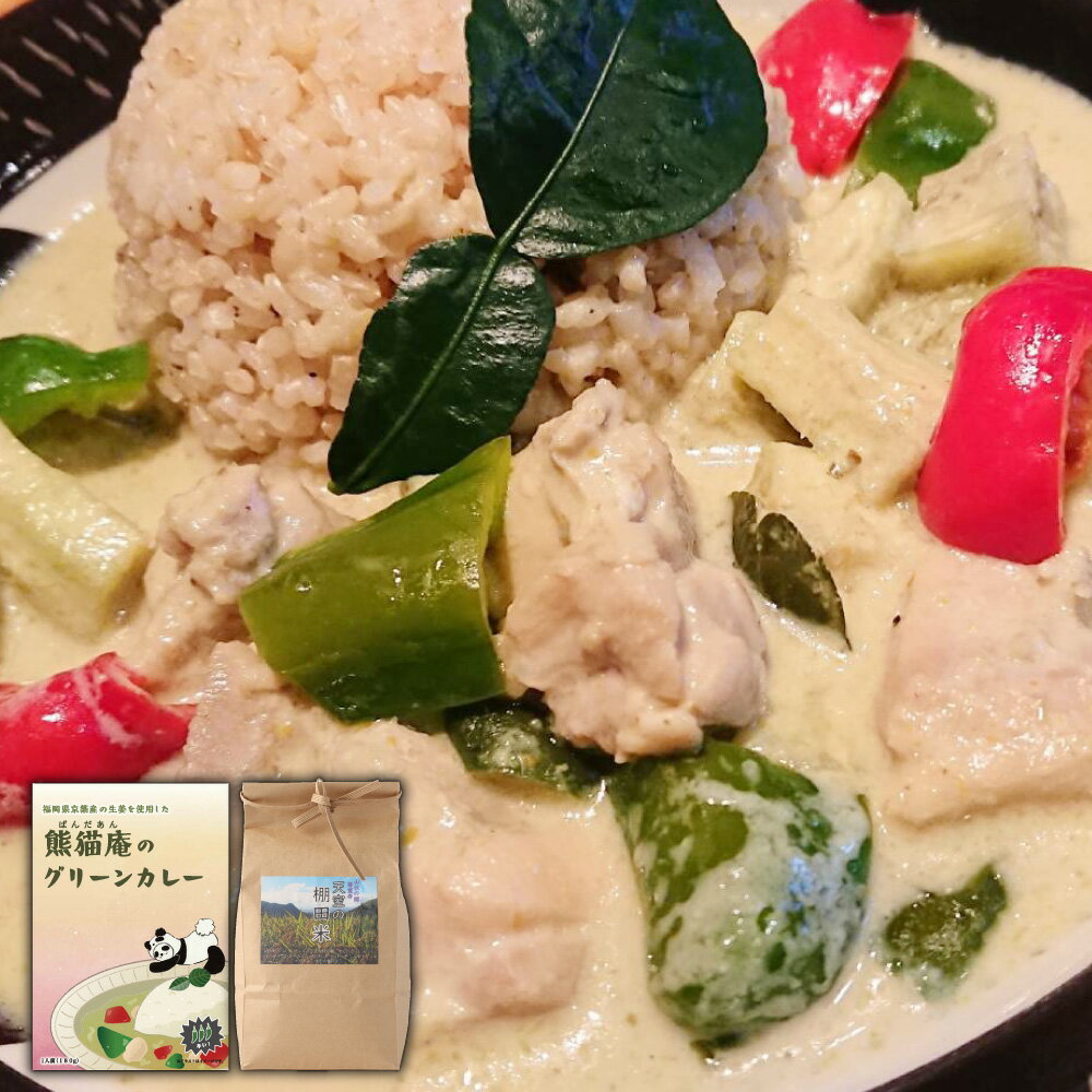 【ふるさと納税】苅田町カレーライス 5食 セット お米 1kg 熊猫庵のグリーンカレー レトルトカレー タイカレー 天空の棚田米 生米 こめ グリーンカレー 福岡県産 苅田町産 送料無料のサムネイル