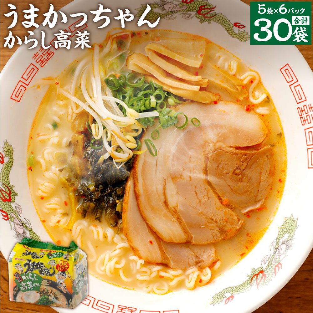 うまかっちゃん 博多 からし高菜 風味 30食 5袋×6パック とんこつ 豚骨 ラーメン 拉麺 インスタント 袋麺 たかな 高菜 九州 福岡県 送料無料