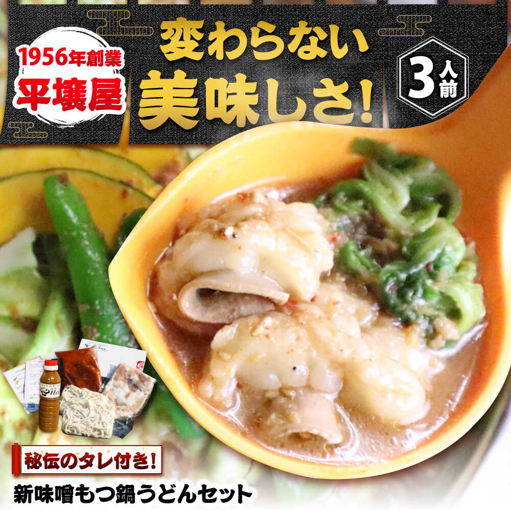 [全国放送されました] 新味噌もつ鍋うどんセット 野菜無し 3人前 追加たれ付き 吉富町/焼肉・もつ鍋平壌屋[BGBU005]