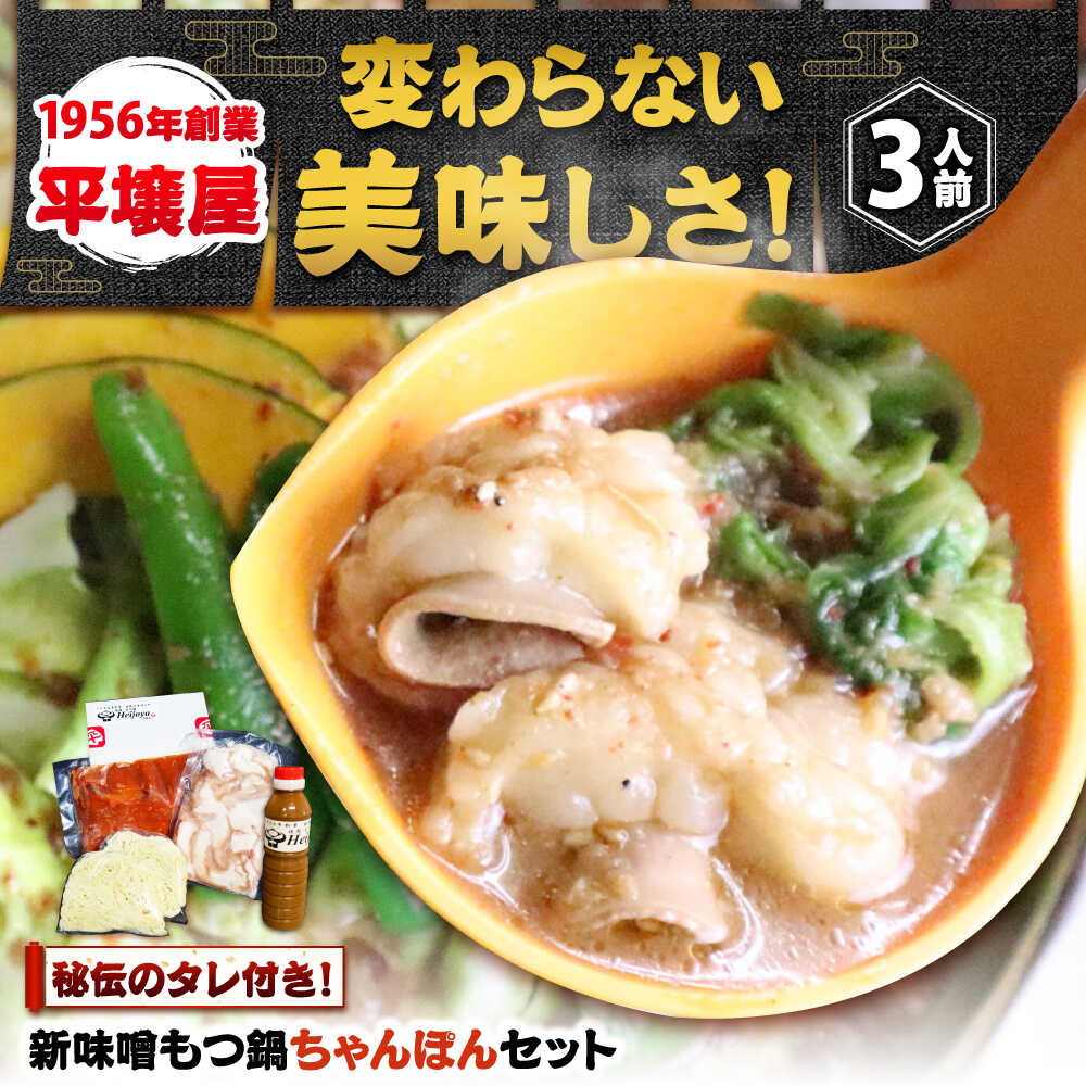 [全国放送されました] 新味噌もつ鍋ちゃんぽんセット 3人前 野菜無し 追加たれ付き 吉富町/焼肉・もつ鍋平壌屋[BGBU006]