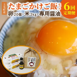 【ふるさと納税】【定期便】 毎月 6回 卵かけご飯セット たまご 20個 お米 2kg 専用醤油 150ml セット 上毛町産 かぐやひめ 放し飼い ブランド卵 新鮮 生卵 鶏卵 醤油 米 白米 精米 卵かけご飯 お取り寄せ 福岡県 上毛町 送料無料