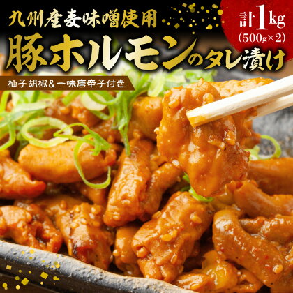 【レビューキャンペーン対象】 国産 豚ホルモン タレ漬け 500g × 2 合計1kg 小腸 こだわり 九州産 麦味噌使用 柚子胡椒 一味唐辛子 付き 美味しい 晩御飯 おつまみ お好み調理 ホルモン 道の駅しんよしとみ ペグコーポレーション 福岡県 上毛町 送料無料