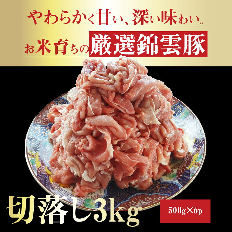 【ふるさと納税】【9月30日受付終了】 豚肉 ブランド豚 お米育ちの 錦雲豚 切落し 3kg ( 500g × 6p ) 小分け やわらかな肉質 さっぱりとした脂身 お弁当のおかず 野菜炒め 生姜焼き 白菜鍋 キムチ鍋 におすすめ お取り寄せ お取り寄せグルメ 食品 送料無料 f406465-koge-10000211 福岡県上毛町 サンプル画像2