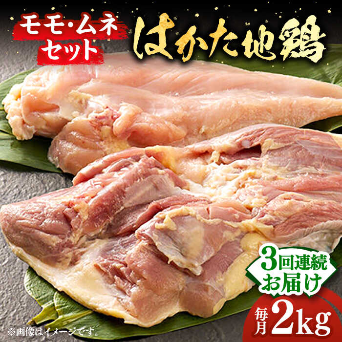 【全3回定期便】はかた地鶏モモムネセット 2kg（1kg×2p）《築上町》【MEAT PLUS】鶏 鶏肉 もも 胸 [ABBP133] 47000 47000円