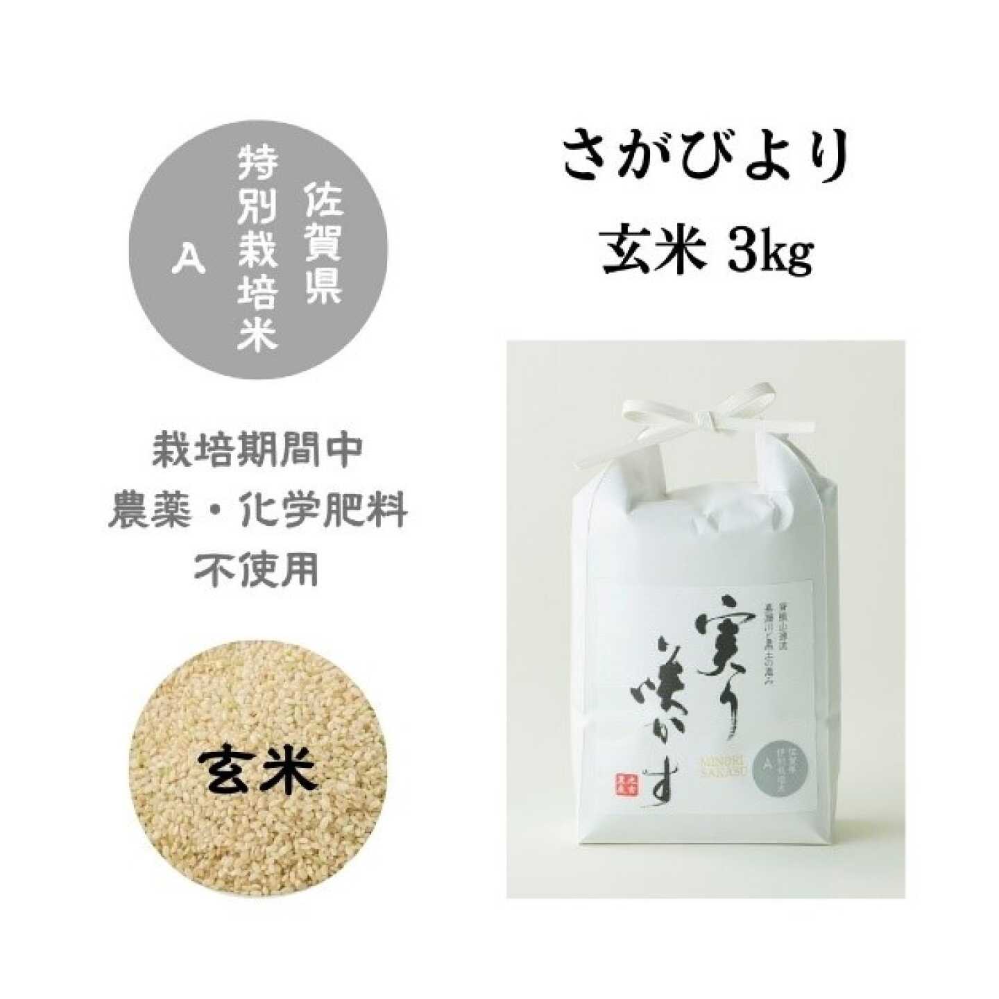【栽培期間中農薬・化学肥料不使用】さがびより 玄米 3kg / 米 玄米 特A / 佐賀県 / 光吉農産[41AACV020]