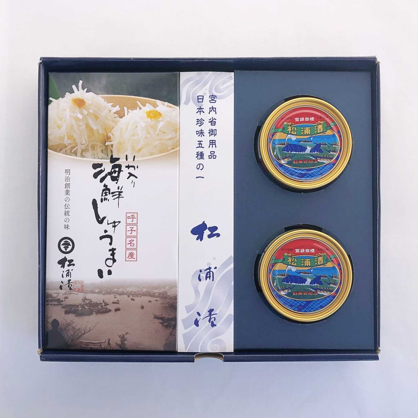 松浦漬缶詰・いか入り海鮮しゅうまい 詰合せ / 鯨 軟骨 粕漬 つまみ 焼売 おかず / 佐賀県 / 有限会社松浦漬本舗[41ABAL001]