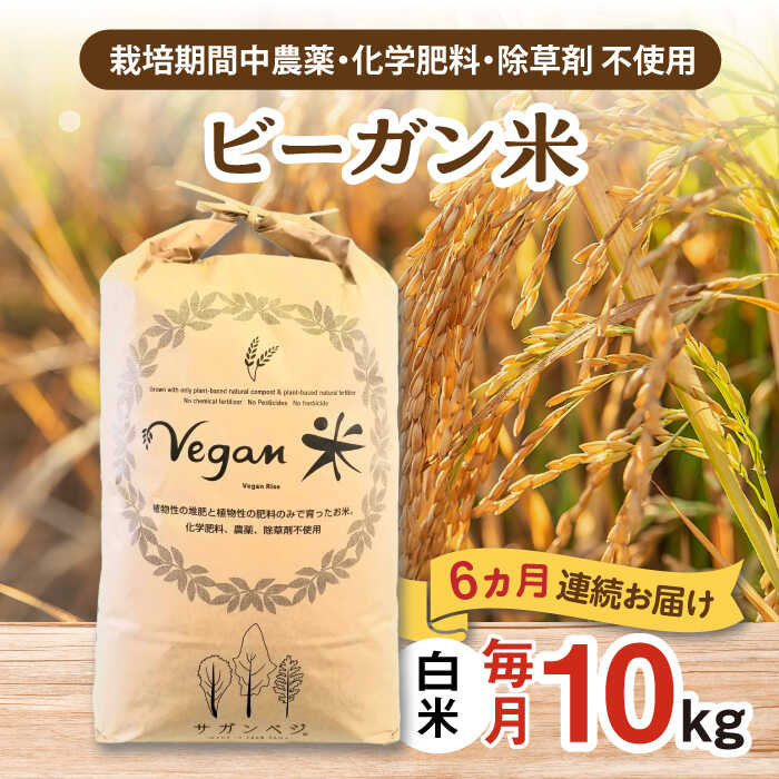 【ふるさと納税】【家計お助け返礼品】【植物性で育てたサガンベジブランド】【全6回定期便】 ビーガン米 白米 計60kg（10kg×6回） 佐賀県/株式会社サガンベジ[41ANCH008]
