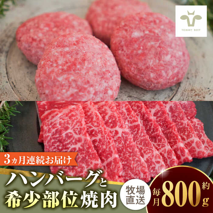 【牧場直送】【全3回定期便】佐賀牛100％ハンバーグ4個と希少部位焼肉300g 佐賀県/有限会社佐賀セントラル牧場[41ASAA200]