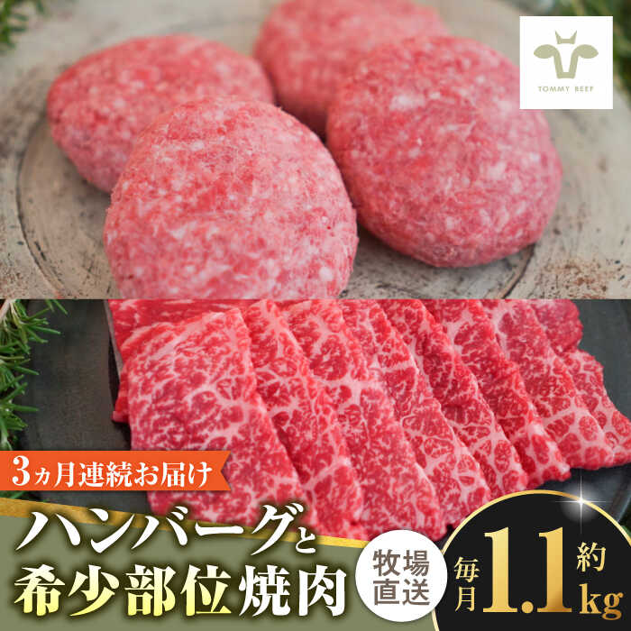 【牧場直送】【全3回定期便】佐賀牛100％ハンバーグ4個と希少部位焼肉600g 佐賀県/有限会社佐賀セントラル牧場[41ASAA203]