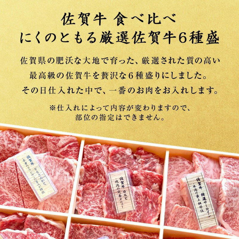 【ふるさと納税】佐賀牛希少部位100g×6種類(合計600g)「ギフトを選べる！」にくのともる厳選 焼肉用 A5～A4等級 食べ比べ ギフト キャンプ「2024年 令和6年」