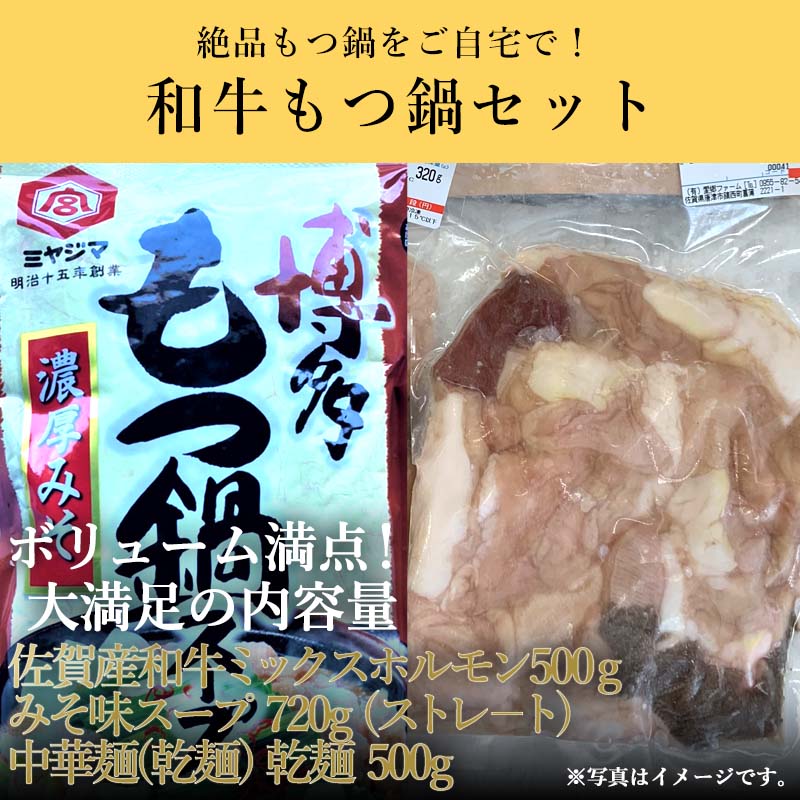 【ふるさと納税】和牛もつ鍋セット 佐賀産和牛ミックスホルモン500g 濃厚みそ味ス－プ 乾麺 (3～4人前) 「2024年 令和6年」 2