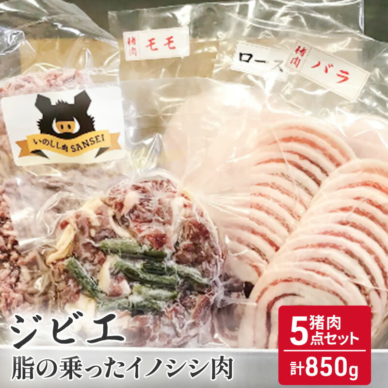 【ふるさと納税】猪肉 5点 セット 合計850g ジビエ 肉 お肉 イノシシ肉 ミンチ バラ ロース モモ　【鳥..