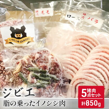 猪肉 5点 セット 合計850g ジビエ 肉 お肉 イノシシ肉 ミンチ バラ ロース モモ　【鳥栖市】