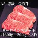 【ふるさと納税】【佐賀牛】 A5等級 佐賀牛 サーロイン ステーキ600g(200g×3枚) J926(4)