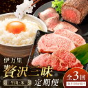 【ふるさと納税】伊万里 贅沢三昧 定期便 全3回 牛肉 米 【毎月発送コース】 E030 【 伊万里牛 佐賀牛 ブランド牛 黒毛和牛 サーロイン ステーキ 赤身 ローストビーフ さがびより 5kg ブランド米 コメ ごはん ご飯 】