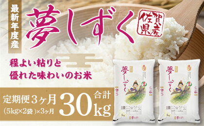 「令和5年産」夢しずく 定期便 3ヶ月 30kg B600