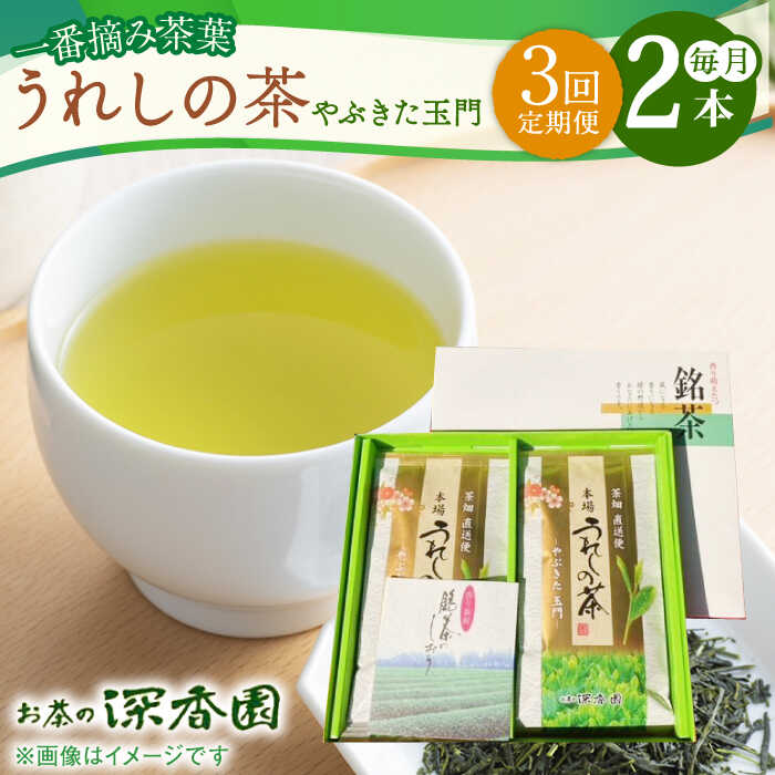 [3回定期便]一番摘み茶葉使用 うれしの茶 2本入(やぶきた 玉門 100g×2本) /お茶の深香園
