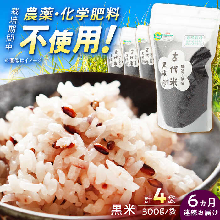 【ふるさと納税】【6回定期便】自然農法で育てた 古代米 黒米 1.2kg（300g×4袋）/永尾 忠則[UAS018]