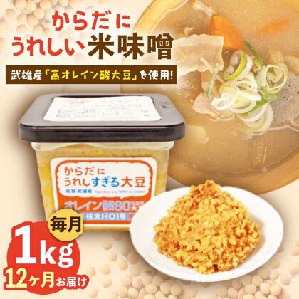 【12回定期便】からだにうれしい 米味噌 1kg（500g×2個）高オレイン酸大豆使用 なるせみそ /角味噌醤油[UAX012]