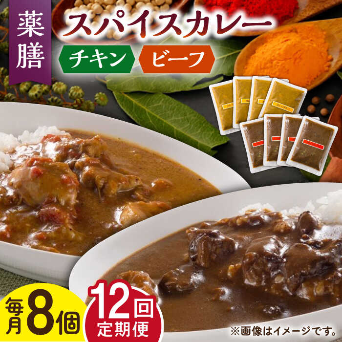 【ふるさと納税】【12回定期便】薬膳スパイスカレー ファミリーセット（チキンカレー 4食 ビーフカレー 4食） /自然庵[UCQ012]