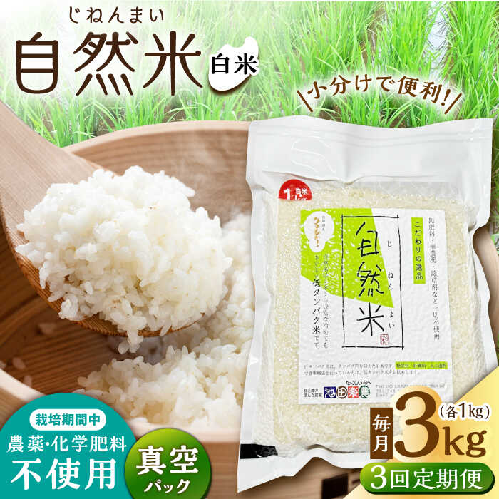 [3回定期便] 栽培期間中 農薬・化学肥料不使用 自然米 白米 3kg(ヒノヒカリ 1kg×3袋)/自然庵