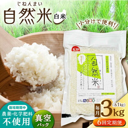 【6回定期便】 栽培期間中 農薬・化学肥料不使用 自然米 白米 3kg（ヒノヒカリ 1kg×3袋）/自然庵[UCQ015]