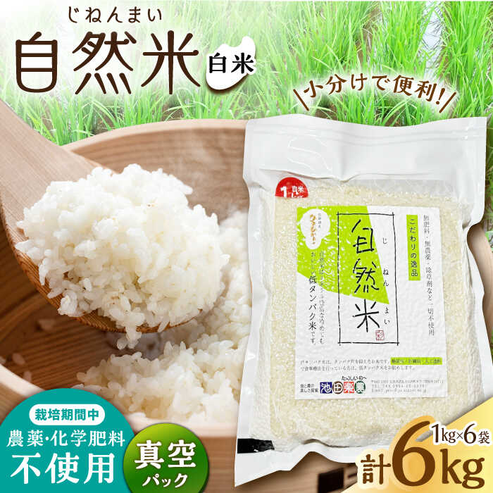 【ふるさと納税】【栽培期間中 農薬・化学肥料不使用】自然米 白米 6kg（ヒノヒカリ 1kg×6袋）/自然庵[UCQ017]