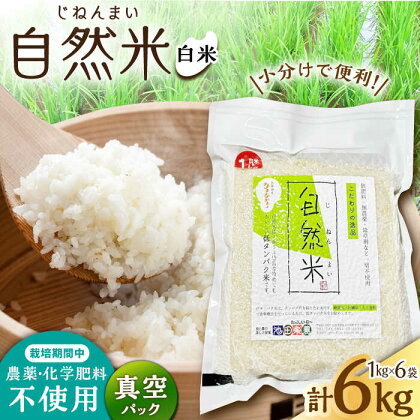 【栽培期間中 農薬・化学肥料不使用】自然米 白米 6kg（ヒノヒカリ 1kg×6袋）/自然庵[UCQ017]