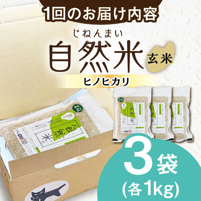 【ふるさと納税】【3回定期便】栽培期間中 農薬・化学肥料不使用 自然米 玄米 3kg（ヒノヒカリ 1kg×3袋）/自然庵[UCQ022]